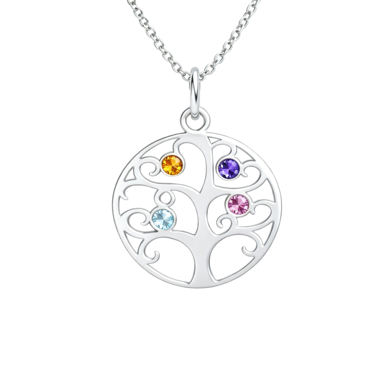 10K White Gold Cubic Zirconia & Personalized Birthstone Tree Of Life Pendant Necklace-1
