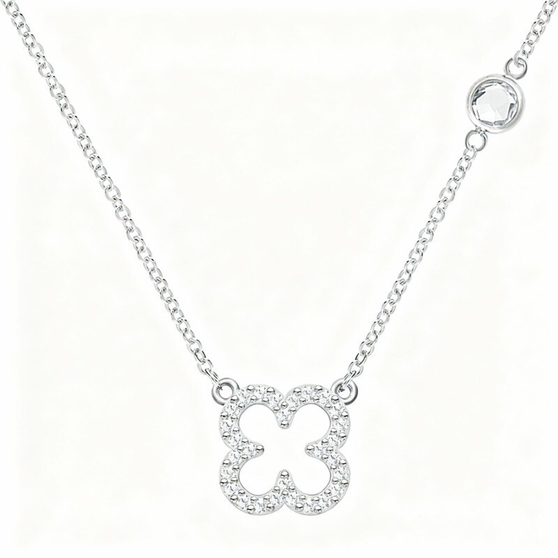10K White Gold Cubic Zirconia & Personalized Birthstone Wildflowers Pendant Necklace-1
