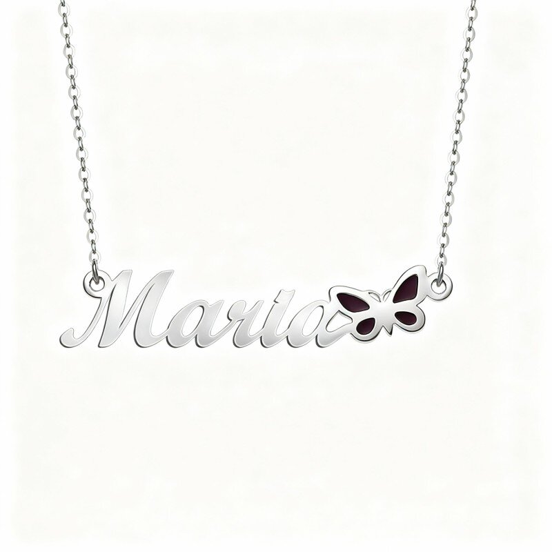 10K White Gold & Personalized Classic Name Butterfly Pendant Necklace-1