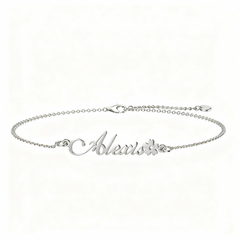10K White Gold Personalized Classic Name Charm Bracelet-4