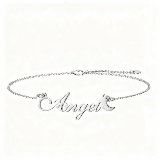 Pulseira personalizada com pendente clássico de nome em ouro branco 10K