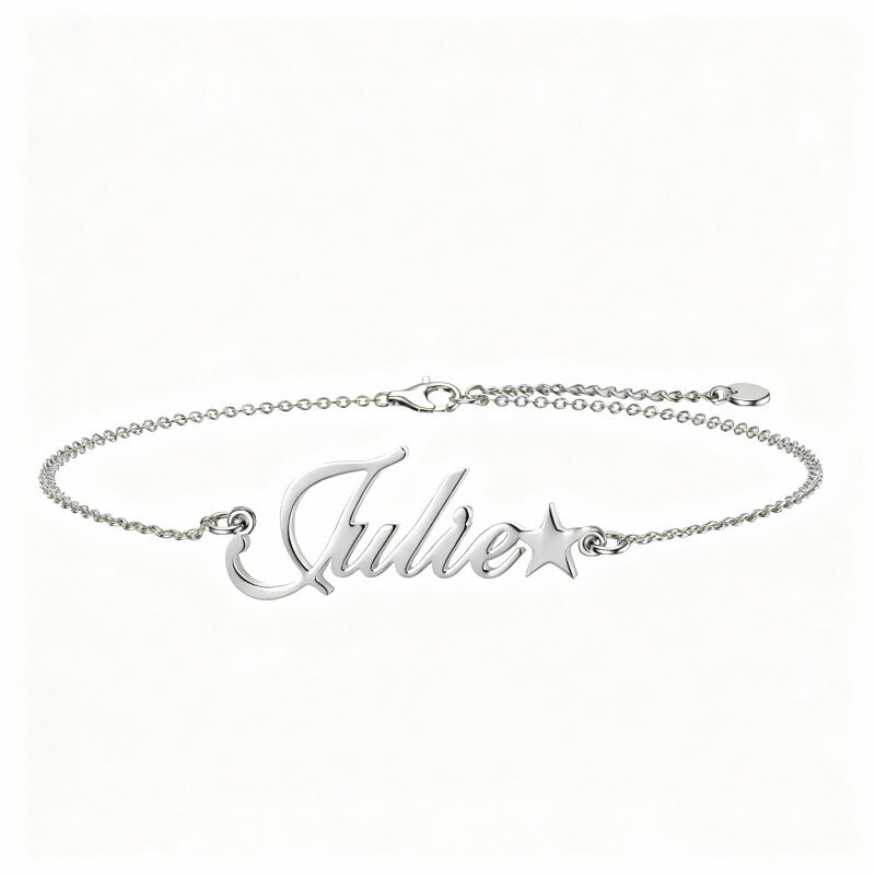10K White Gold Personalized Classic Name Charm Bracelet-1