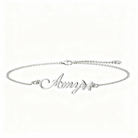 Pulseira personalizada com pendente clássico de nome em ouro branco 10K