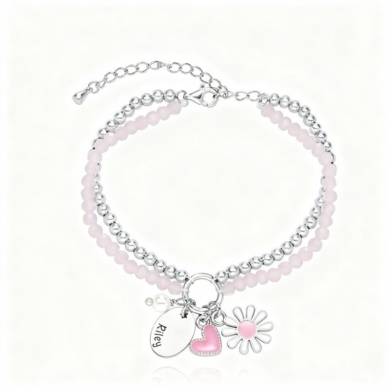 Pulseira personalizada com pendente clássico de nome em ouro branco 10K-1