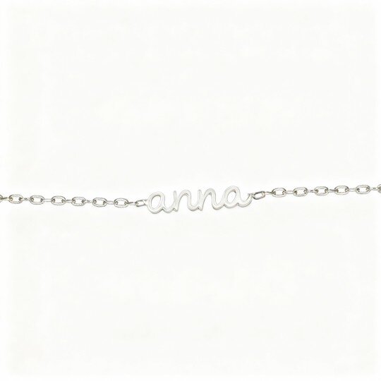 Pulseira personalizada com pendente clássico de nome em ouro branco 10K