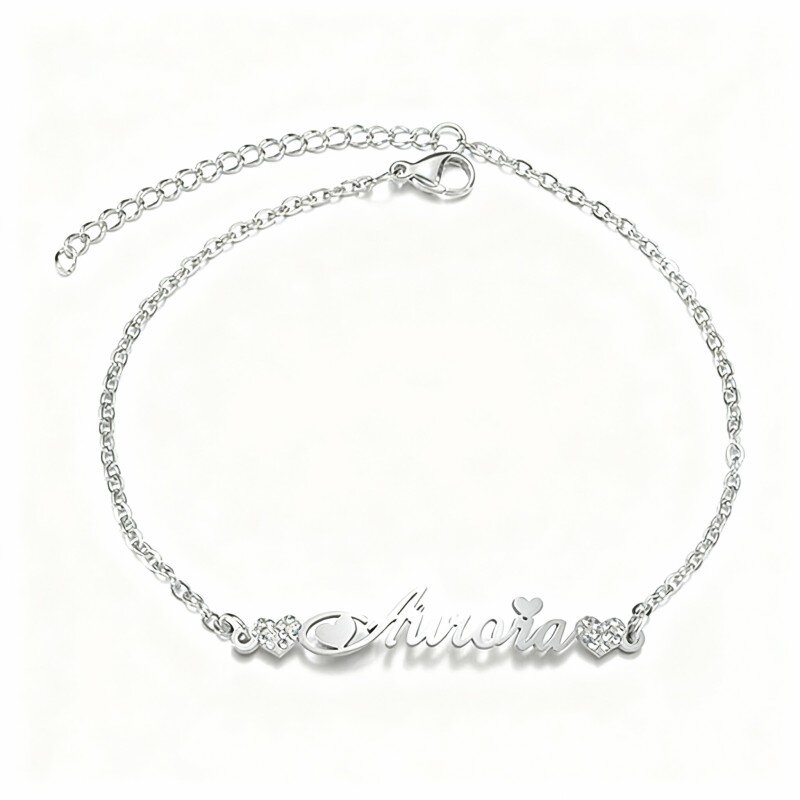 Personalisiertes klassisches Namensarmband aus 10-karätigem Weißgold mit Zirkonia-1
