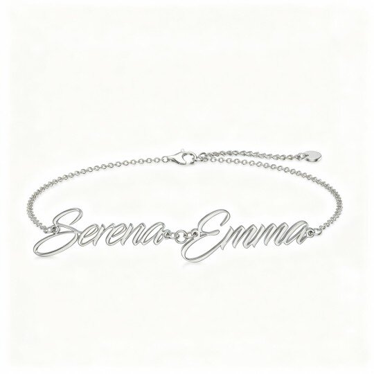 Pulseira personalizada com pendente clássico de nome em ouro branco 10K