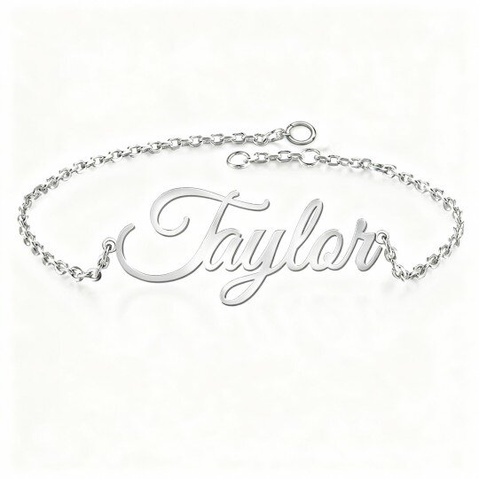 Pulseira personalizada com pendente clássico de nome em ouro branco 10K