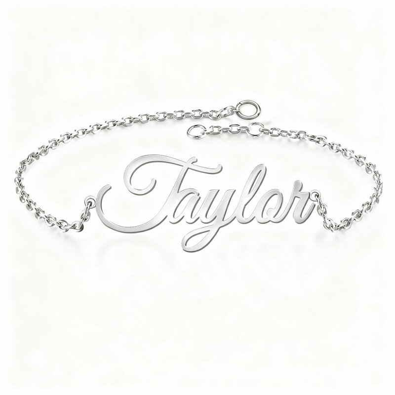 10K White Gold Personalized Classic Name Charm Bracelet-1