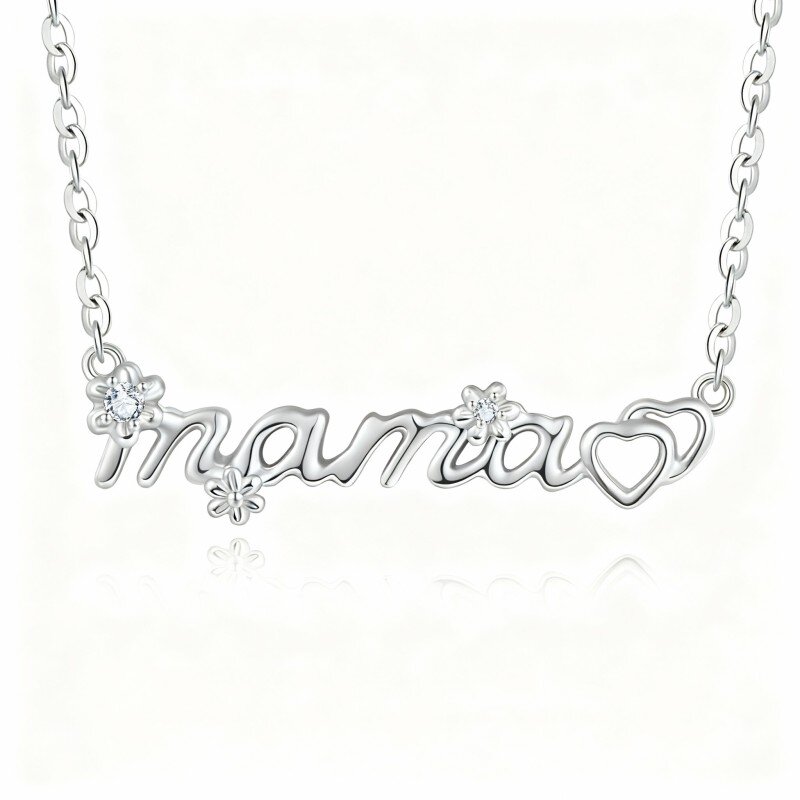 10K White Gold Cubic Zirconia & Personalized Classic Name Daisy Pendant Necklace-7