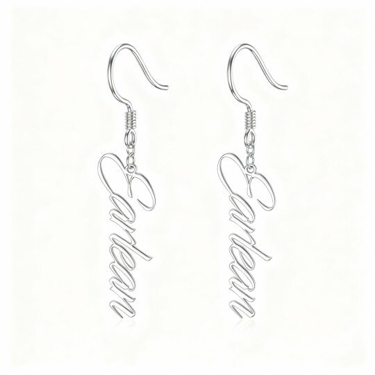 10K White Gold Personalized Classic Name Drop Earrings