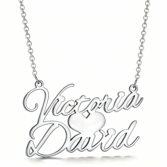 10K White Gold Personalized Classic Name & Heart Pendant Necklace