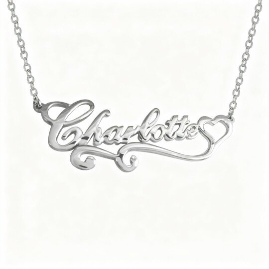 10K White Gold Personalized Classic Name & Heart Pendant Necklace