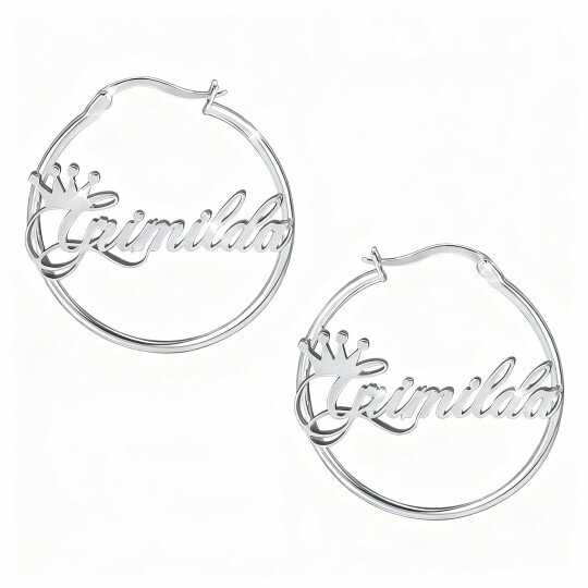 10K White Gold Personalized Classic Name Hoop Earrings