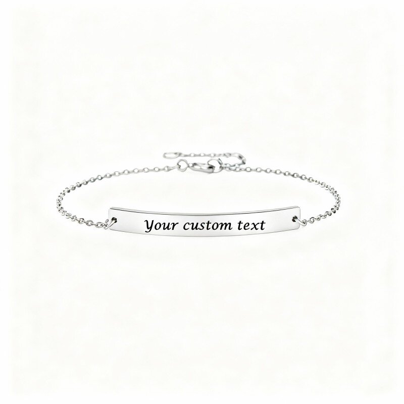 Pulsera clásica personalizada con nombre en oro blanco de 10 quilates-3