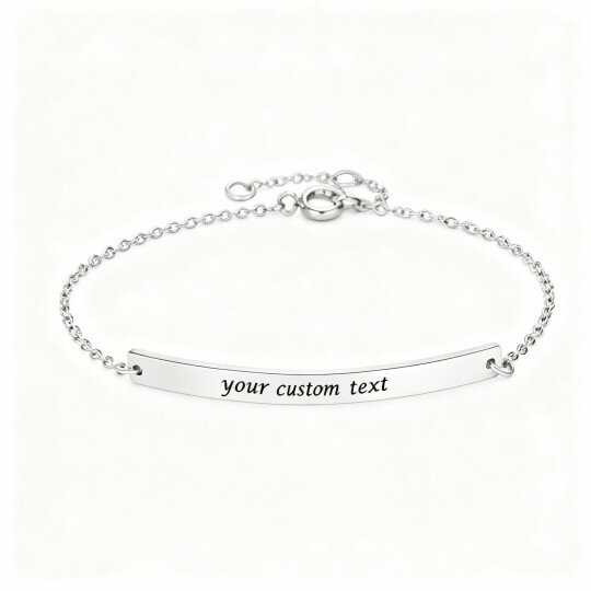 Pulseira de Identificação Clássica Personalizada com Nome em Ouro Branco 10K