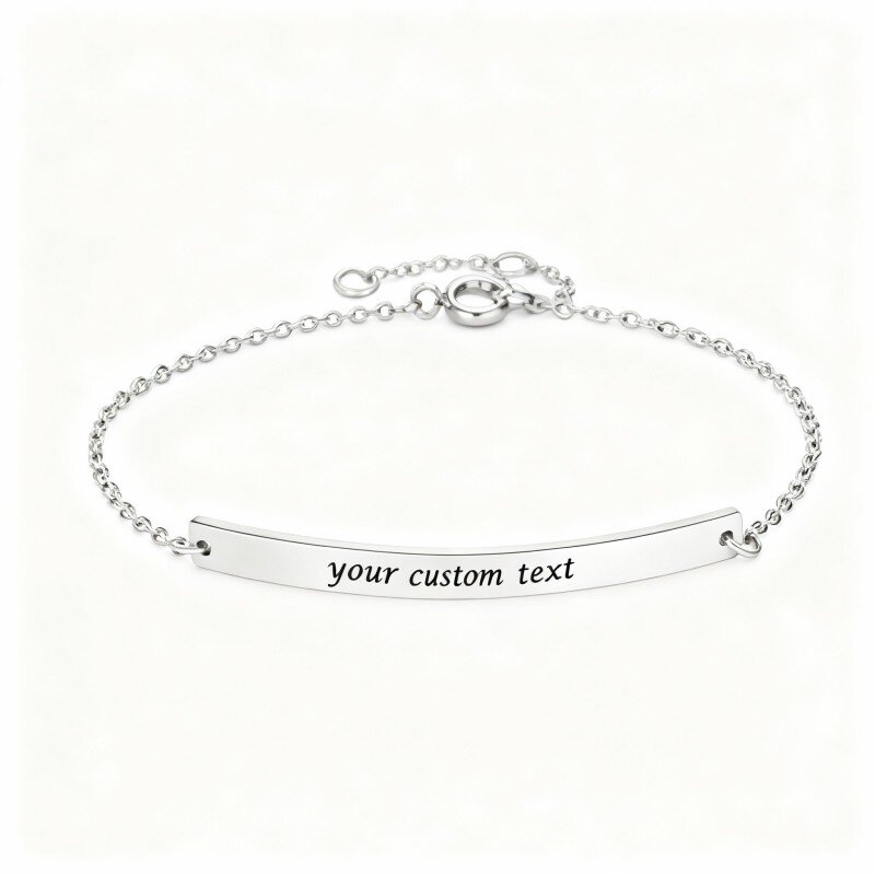 Pulsera clásica personalizada con nombre en oro blanco de 10 quilates-1