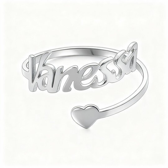 Anel aberto clássico personalizado com nome em ouro branco 10K