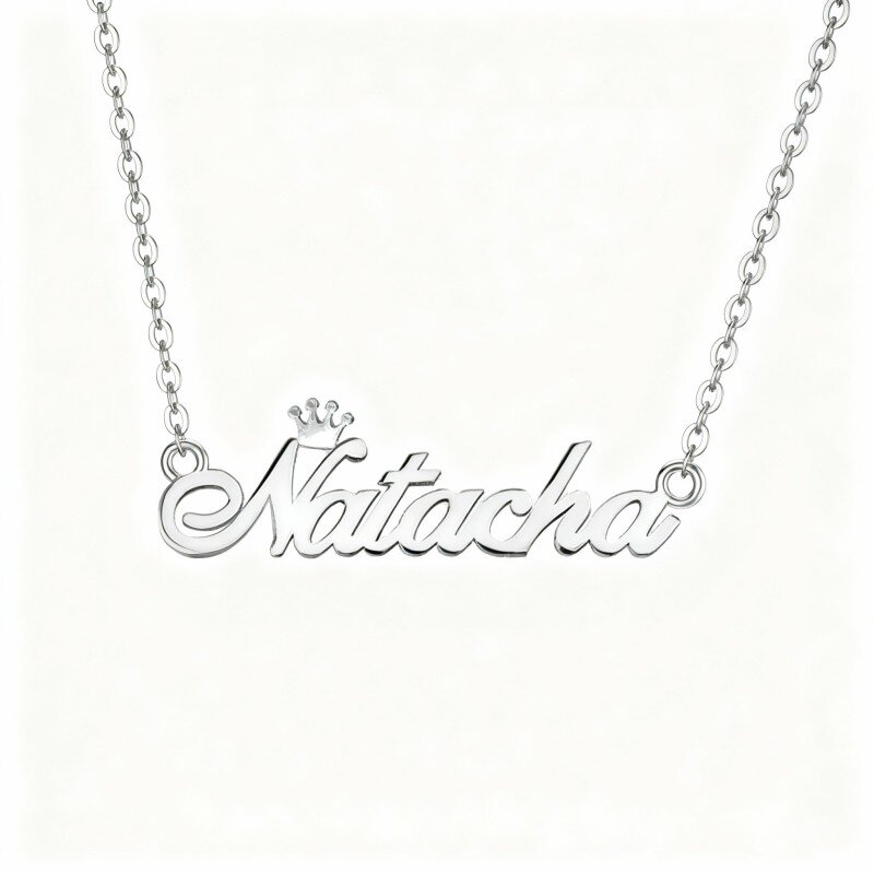 18K White Gold Personalized Classic Name Pendant Necklace-1