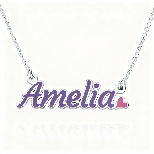 Collar con colgante clásico personalizado con nombre en oro blanco de 10 quilates