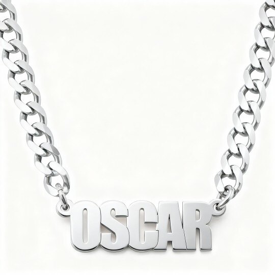 Collar con colgante clásico personalizado con nombre en oro blanco de 10 quilates