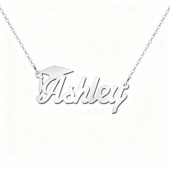 10Kホワイトゴールド パーソナライズ クラシックネームペンダントネックレス