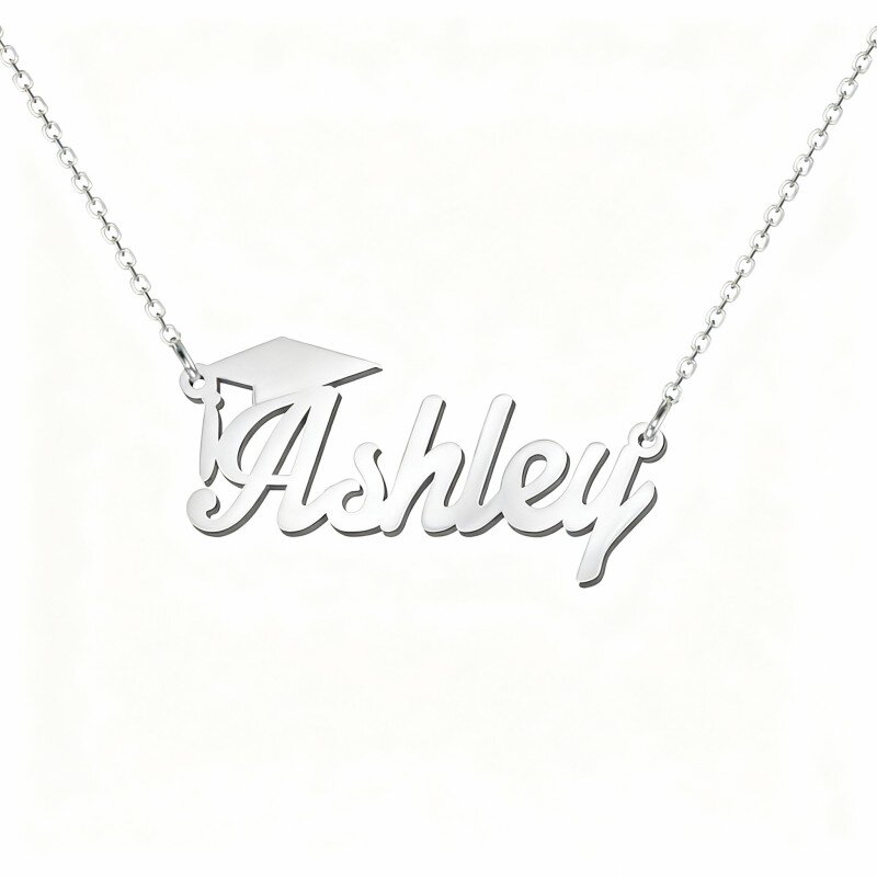 Colar com Pendente Clássico Personalizado com Nome em Ouro Branco 10K-1