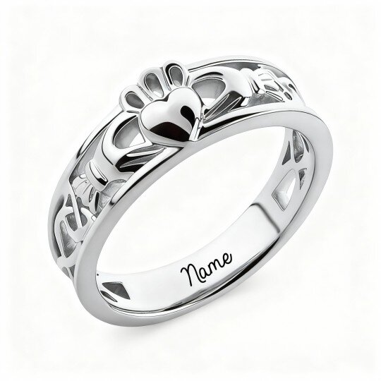 Personalisierter klassischer Namensring aus 10-karätigem Weißgold