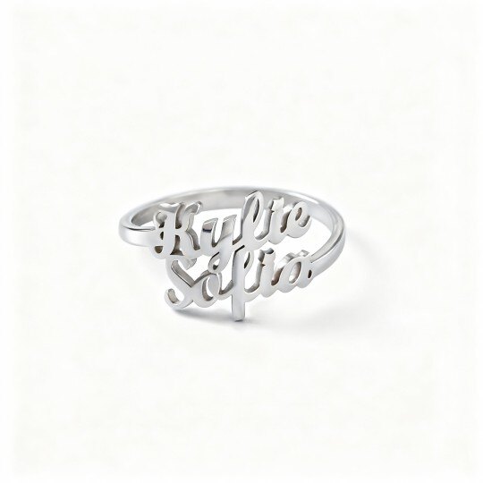 Bague classique personnalisée avec nom en or blanc 10 carats