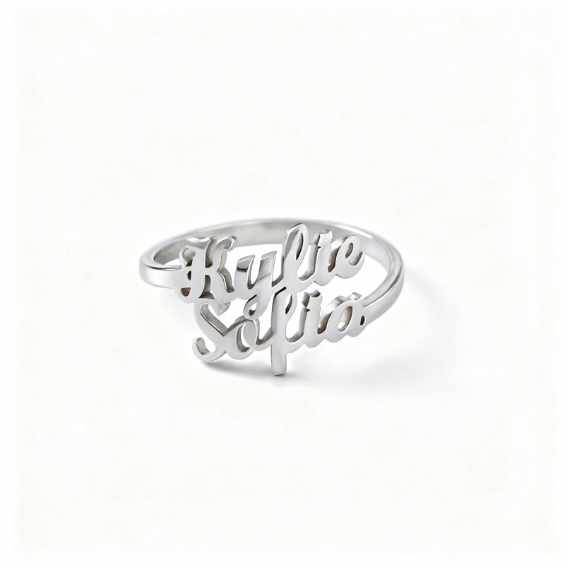 10Kホワイトゴールドのパーソナライズされたクラシックネームリング-5