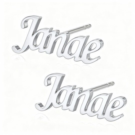 10K White Gold Personalized Classic Name Stud Earrings