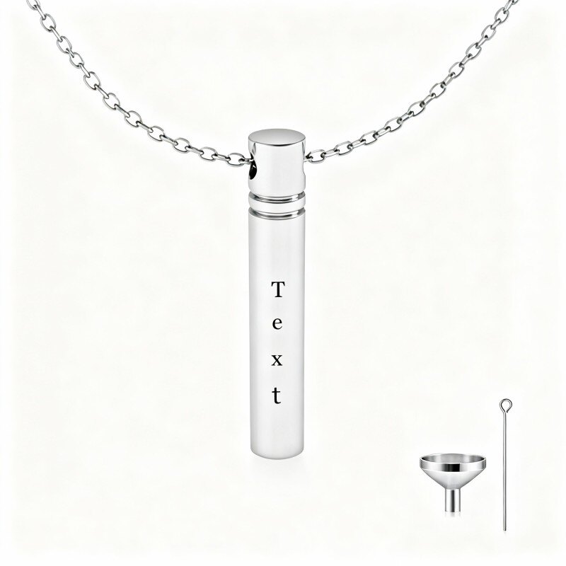 10K White Gold Personalized Engraving & Bar Urn Necklace for Ashes-17