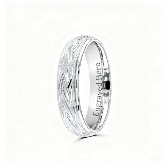 10K White Gold Personalized Engraving & Celtic Knot Ring for Men