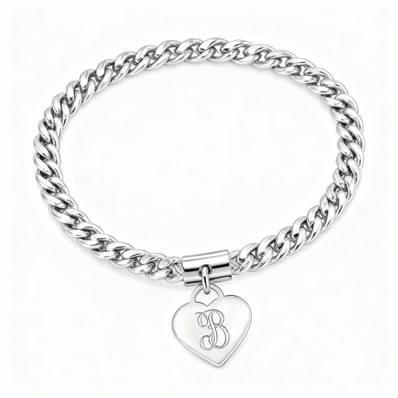 Pulseira de berloques personalizada com gravação em ouro branco 10K-9