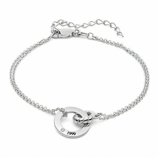 Pulseira com pendentes em ouro branco 9K e zircónias cúbicas com gravação personalizada