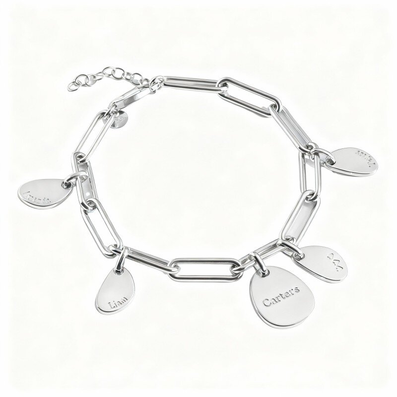 10K White Gold Personalized Engraving Charm Bracelet-1
