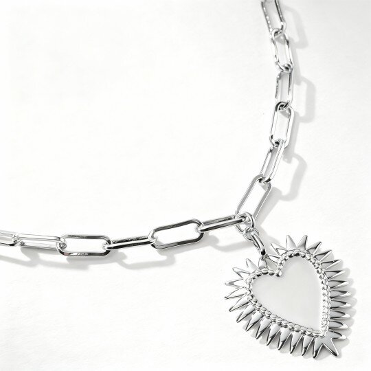 10K White Gold Personalized Engraving & Couple & Heart Pendant Necklace