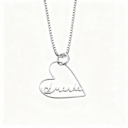 10K White Gold Personalized Engraving & Couple & Mother & Sisters & Heart Pendant Necklace