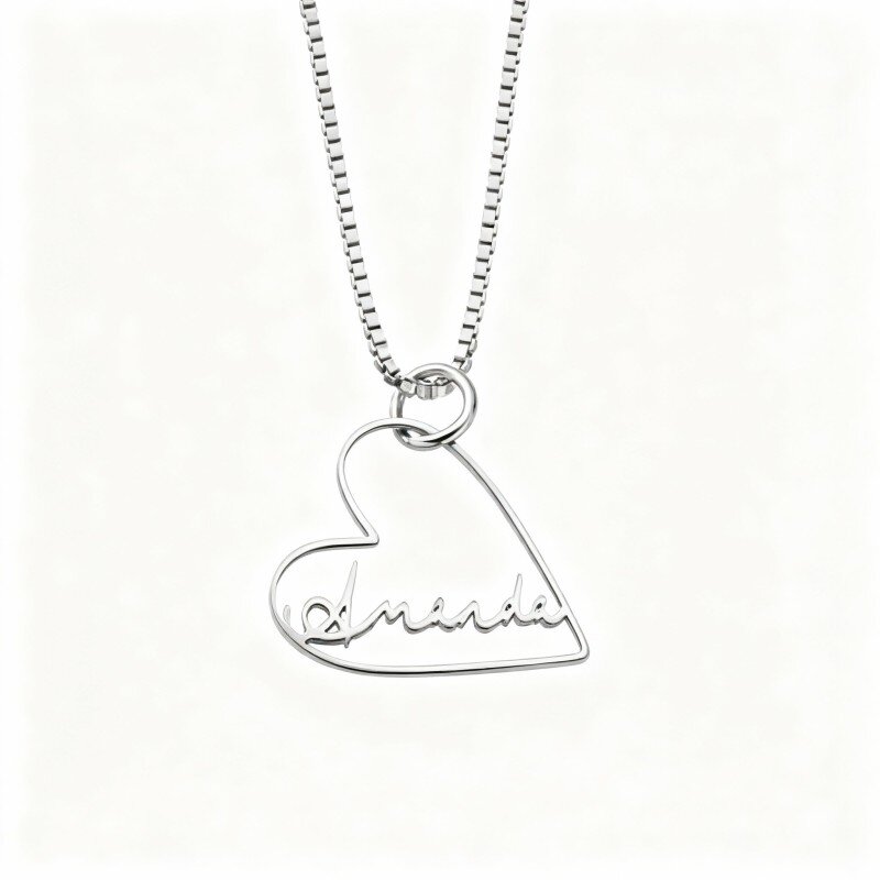 10K White Gold Personalized Engraving & Couple & Mother & Sisters & Heart Pendant Necklace-1