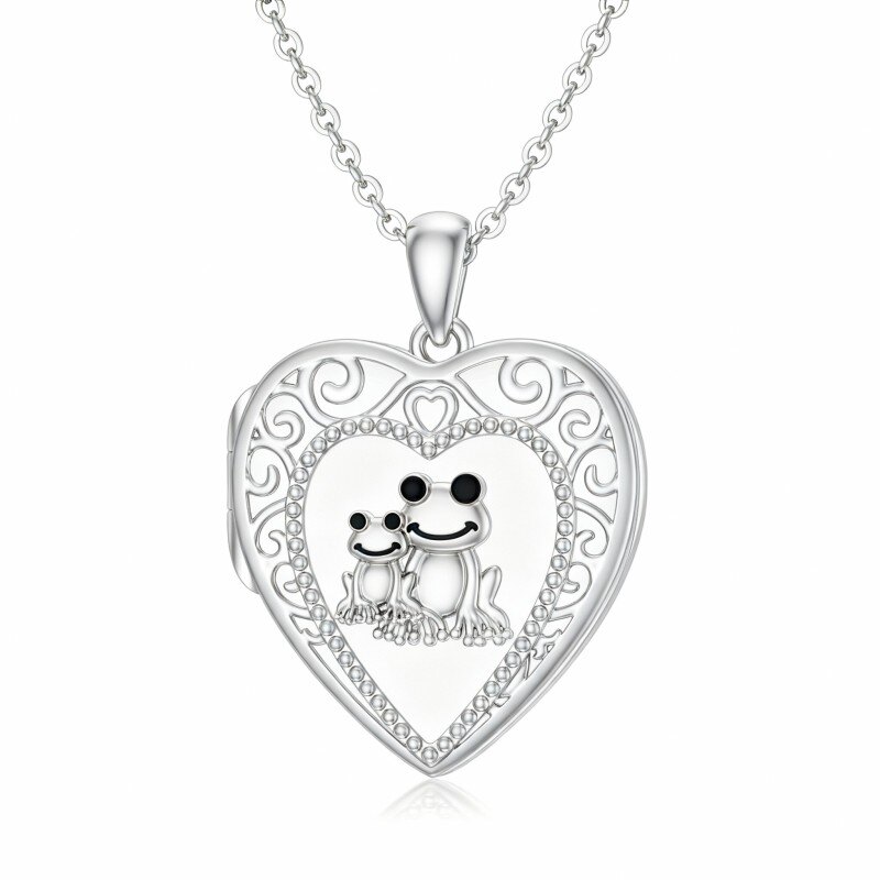 18K White Gold & Personalized Engraving Frog & Personalized Photo & Heart Pendant Necklace-1