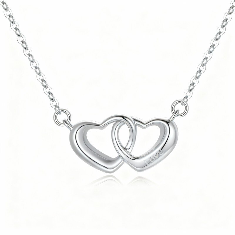 18K White Gold Personalized Engraving & Heart With Heart Pendant Necklace-1