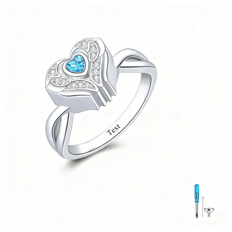 10K Weißgold Zirkonia Personalisierte Gravur & Herzurnenring für Asche-2