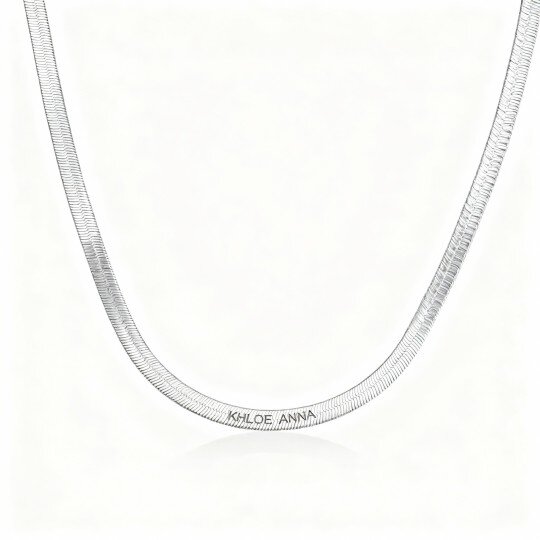 Colar com corrente espinha de peixe em ouro branco 10K com gravação personalizada