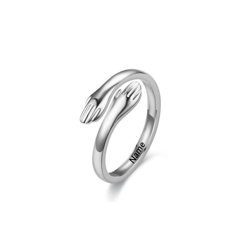 Platinum with White Gold Plated Personalized Engraving & Hug Open Ring-1