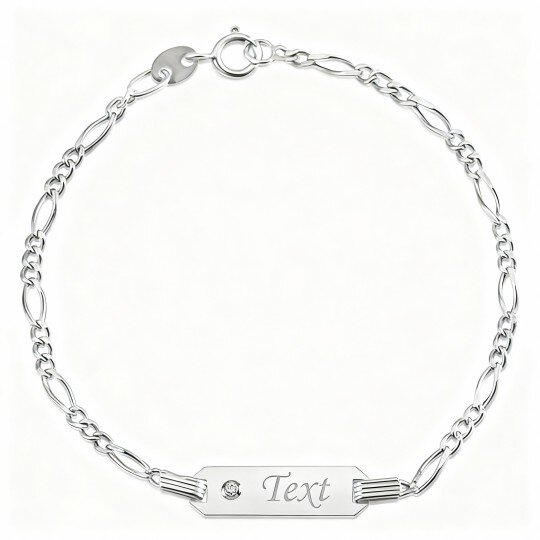 10K White Gold Cubic Zirconia Personalized Engraving Identification Bracelet