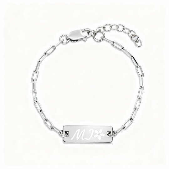 Pulseira de identificação personalizada com gravação em ouro branco 9K