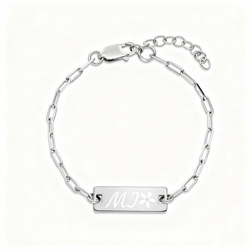 Pulsera de identificación grabada personalizada en oro blanco de 18 quilates-1