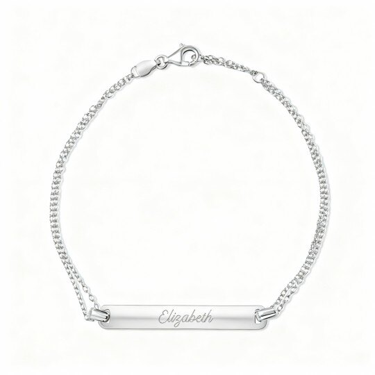 Pulsera de identificación grabada personalizada en oro blanco de 10 quilates