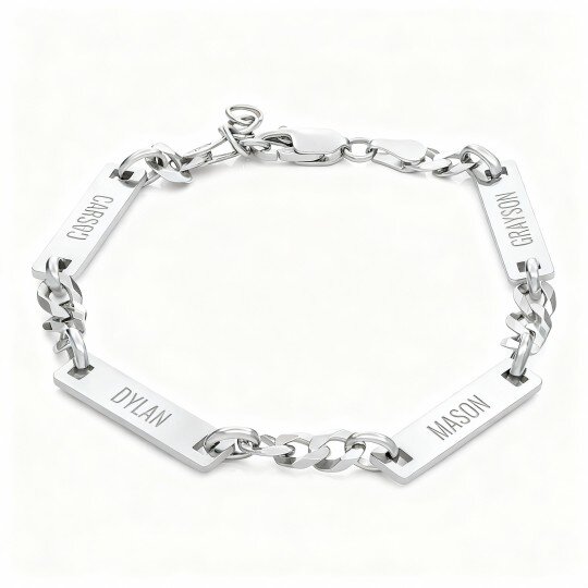 Pulseira de identificação personalizada com gravação em ouro branco 9K