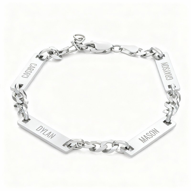 Platinum with White Gold Plated Personalized Engraving Identification Bracelet-1